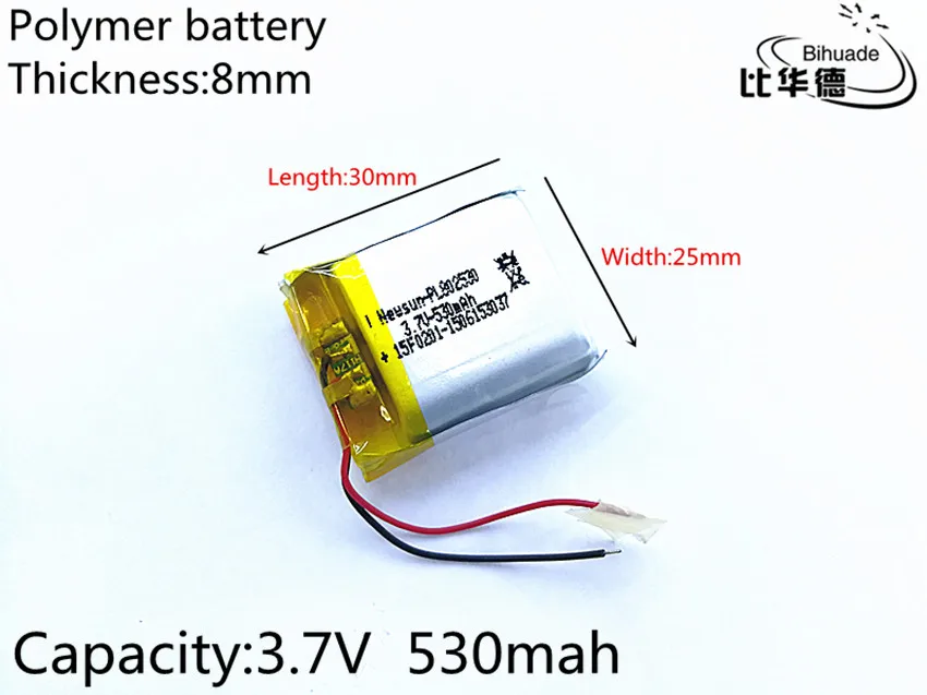 3.7V,530mAH,802530 PLIB polymer lithium ion / Li-ion battery for GPS,mp3,mp4,mp5,dvd,bluetooth,model toy mobile bluetooth