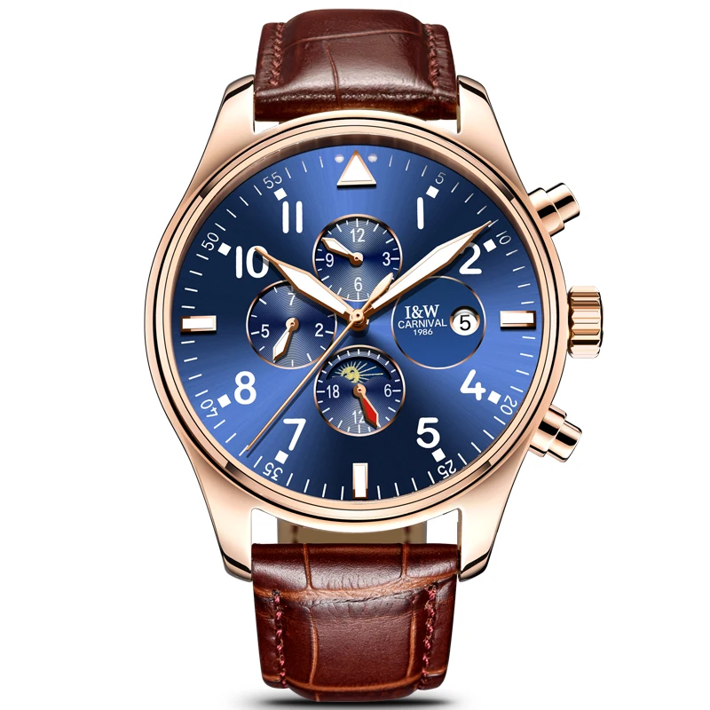Switzerland I&W Carnival Brand Luxury Automatic Mechanical Men\'s Watches High Luminous Multi-function Waterproof Clock 8764G-2