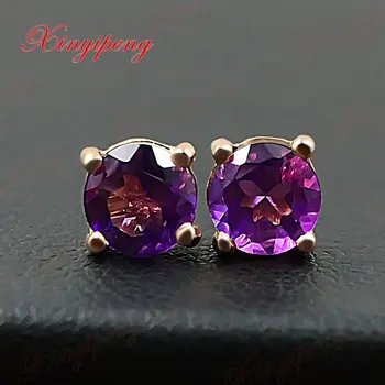 18k rose gold 100% natural Amethyst earrings color fire Fine jewelry contracted