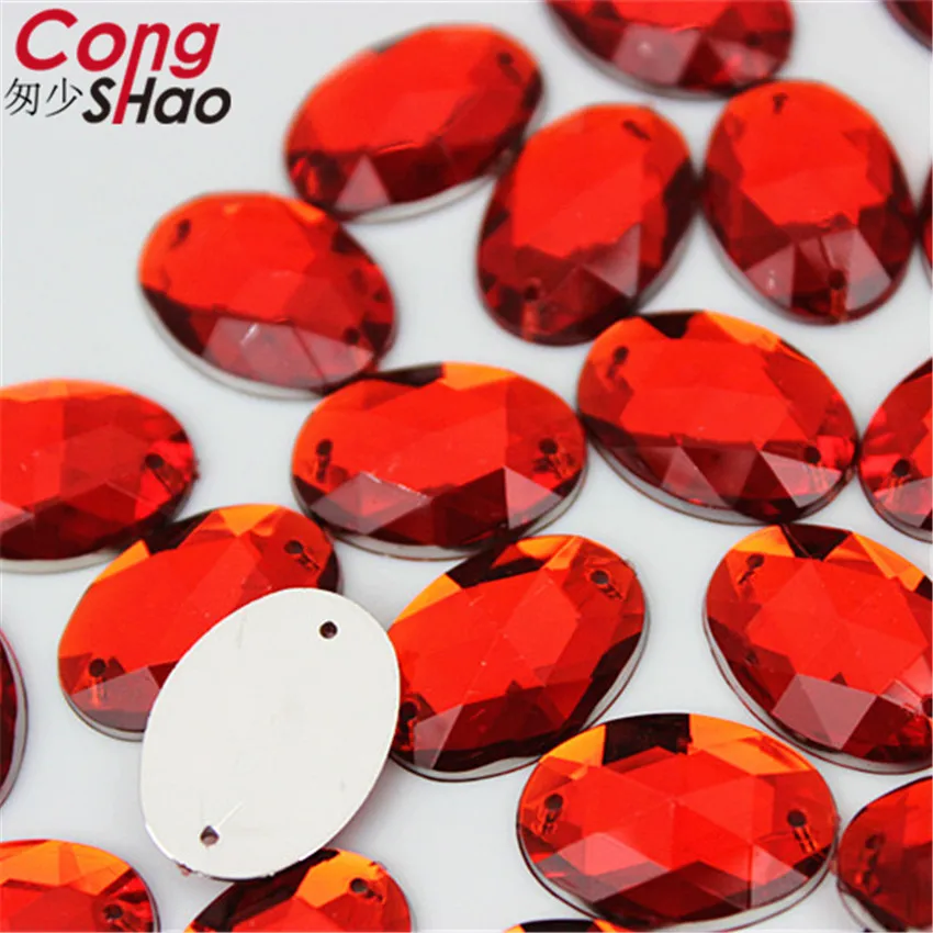 Cong Shao 100Pcs 13*18mm Oval Crystal Acrylic Rhinestone trim sewing 2 Hole Flatback Stone for Clothing Craft Accessories CS254