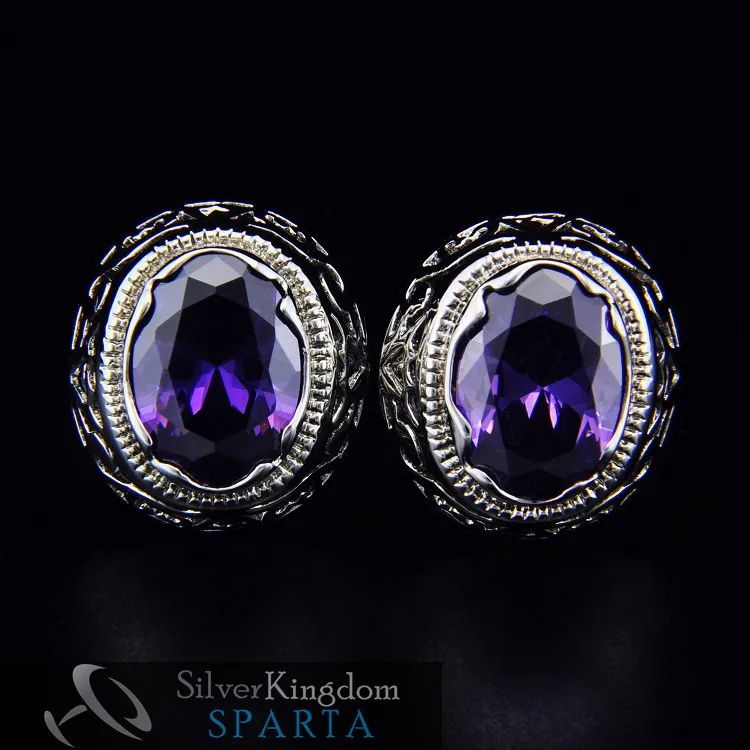 SPARTA Duke Plated with White Gold Charm Purple AAA zircon cufflinks men's Cuff Links + Free Shipping !  metal buttons