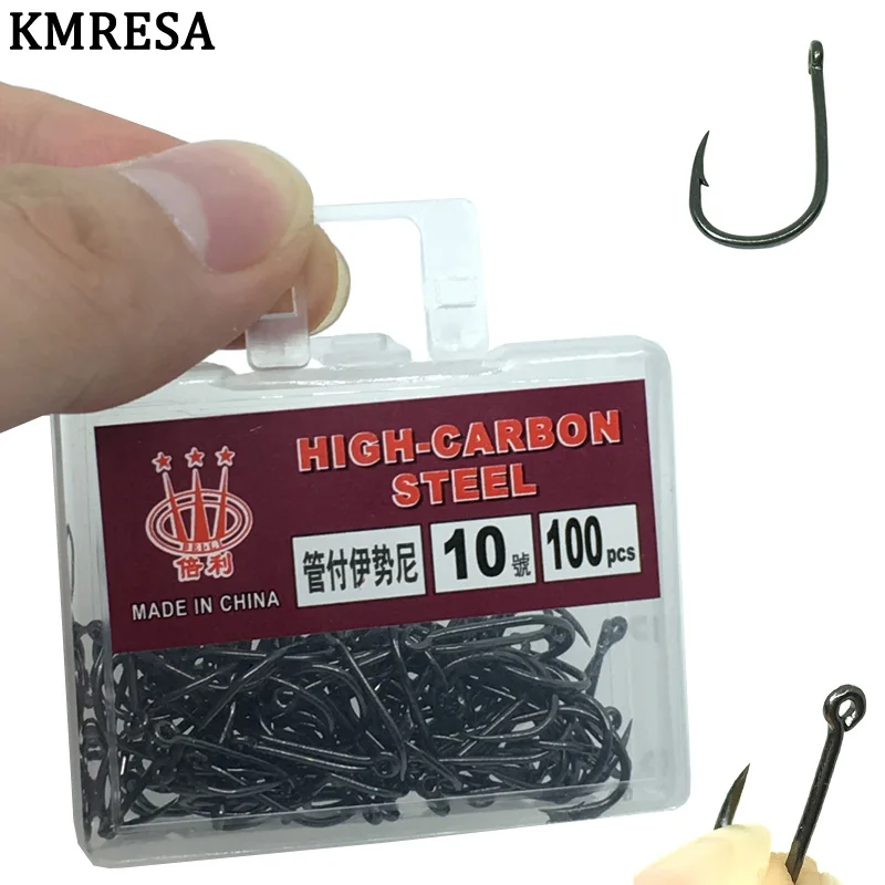 100Pcs High Carbon Steel Fishing Hooks  3 # -12 # Set in Fly Fishing hook Jig Barbed Wire With Hole For Fishing Accessory Pesca