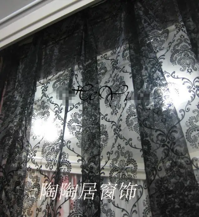 Flower fashion window screening organza fabic flocked light curtain for living room