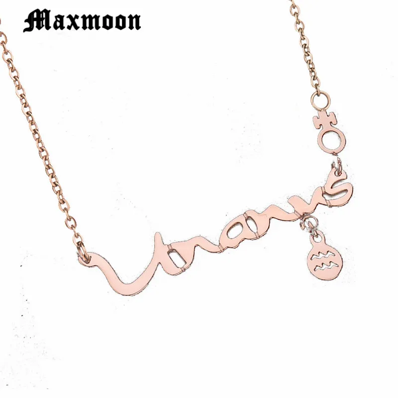 Maxmoon Jewelry stainless steel necklace Aquarius constellation Pendant horoscope Choker necklaces