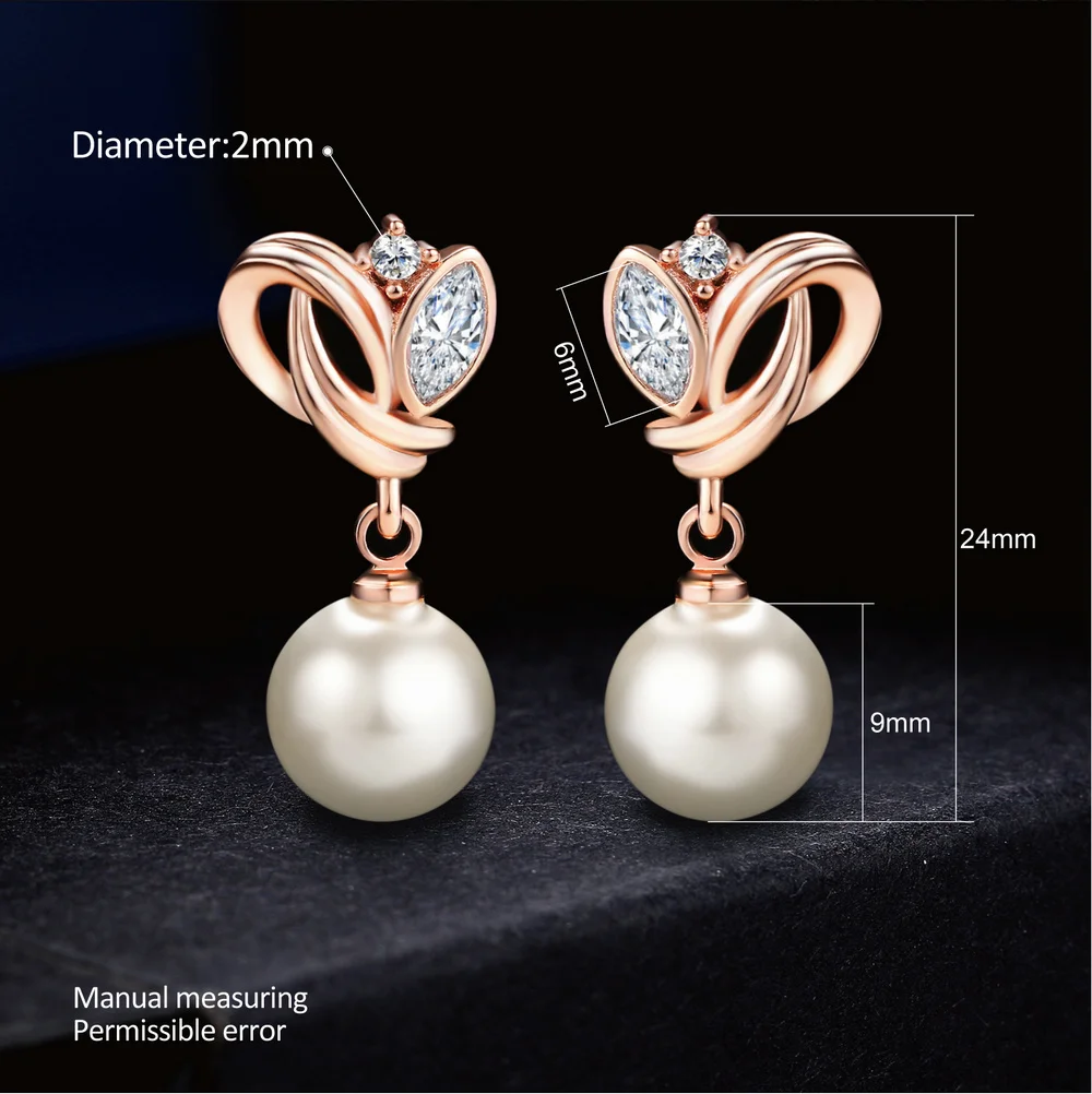 Doppio Fiera di Goccia/Ciondola Gli Orecchini di Modo Cubic Zirconia Oro Rosa/Argento Colore Simulato Branelli Della Perla Dei Monili Per Le Donne