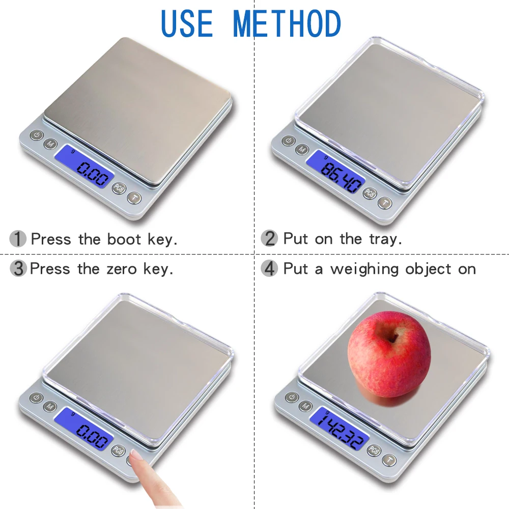 500g*0.01g Digital Precision Pocket Gram Scale Non-magnetic Stainless Steel Platform Jewelry Electronic Balance Weight Scale