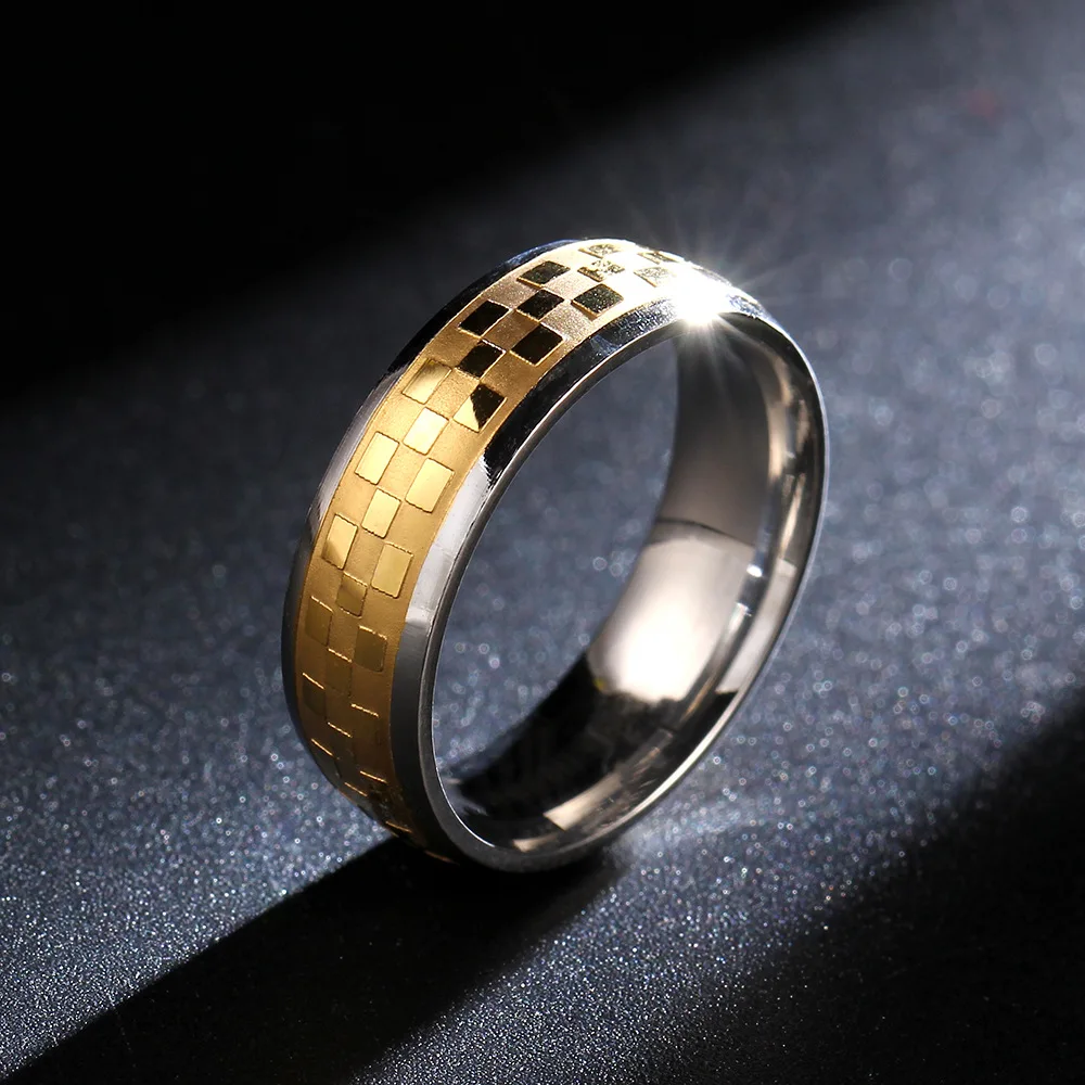 KNOCK Personalized Gold-color Wedding Bands Ring for Women Men Jewelry 6mm Stainless Steel Engagement Ring Anniversary Gift