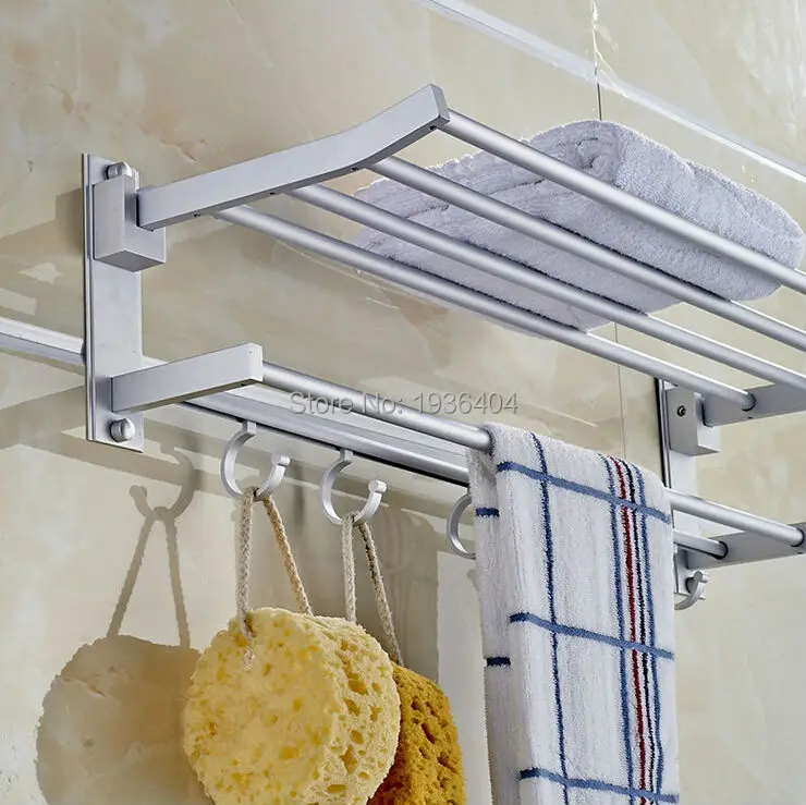 

Wholesale Cheap High Quality Bathroom Towel Racks Double Towel Rack Wall Mounted Space Aluminum Towel Shelf TR1021