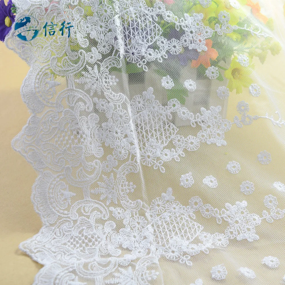 23cm Big Width Cotton Embroidery White Lace Ribbon Badges Trims Fabric Warp Knitting DIY Dress Garment sewing accessories#3603