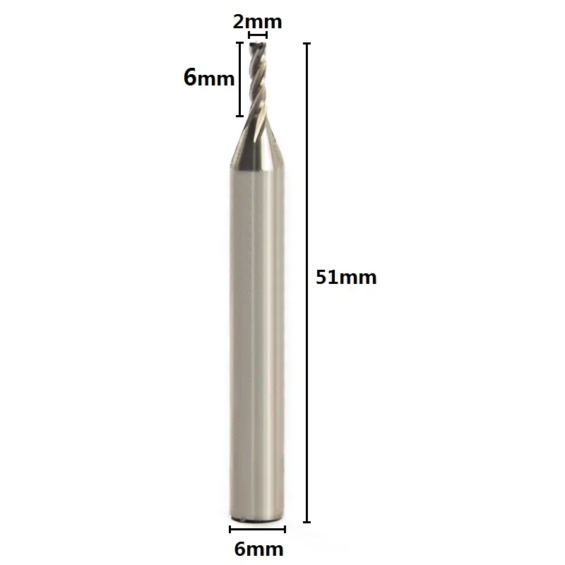 1pc Diameter 2mm 4 Flutes HSS Milling Bit 6mm Shank CNC Router Bit Straight Shank End Mill Metal Milling Cutter