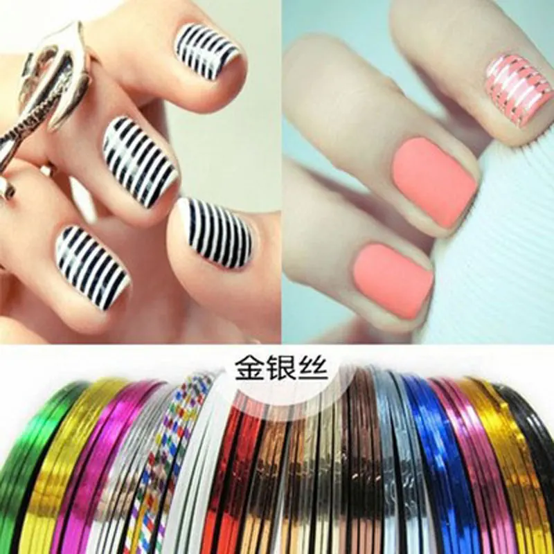 30 Rolls 1mm Nail Striping Tape Line Silver Gold Laser Adhesive Holo 3D Sticker Decor DIY Strips Nail Art Accessories Tool