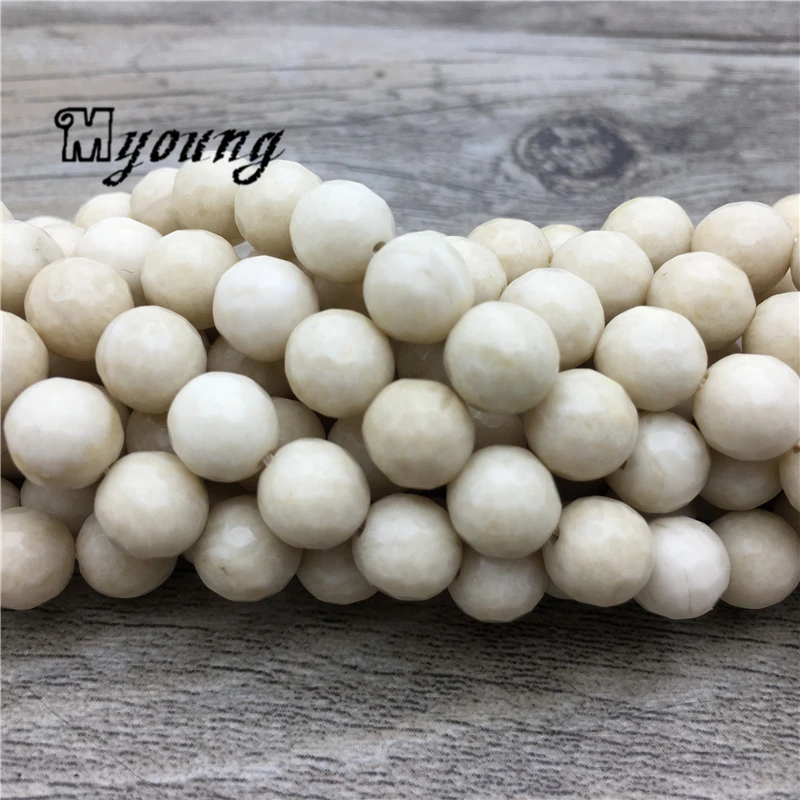 5Strands Faceted Natural Wood Fossils Stone Beads,Beige Round Loose beads For DIY Jewelry Making MY2037