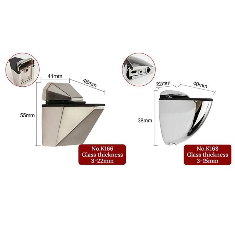 NAIERDI Zinc Alloy Adjustable Glass Clamps Glass Plated Brackets Chrome Alloy Shelf Holder Support Clamp Holder Glass Shelves