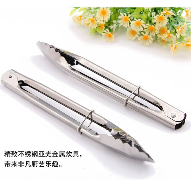 thick stainless steel roasting clamp, with plastic handle can be closed food clip cake bread clamp  home supplies