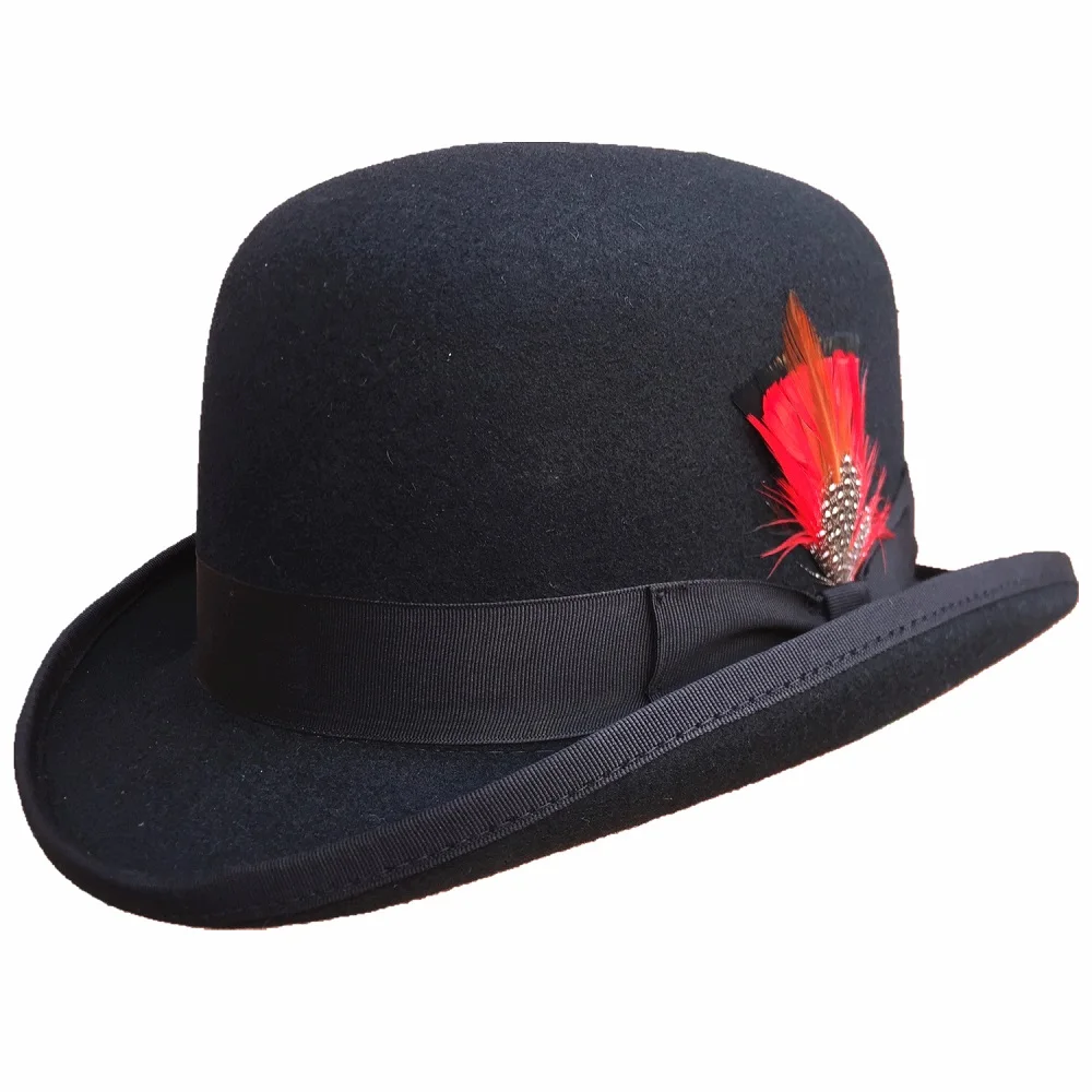 Black Men's Wool Felt  Derby Hat Bowler  Hats -Strong Package