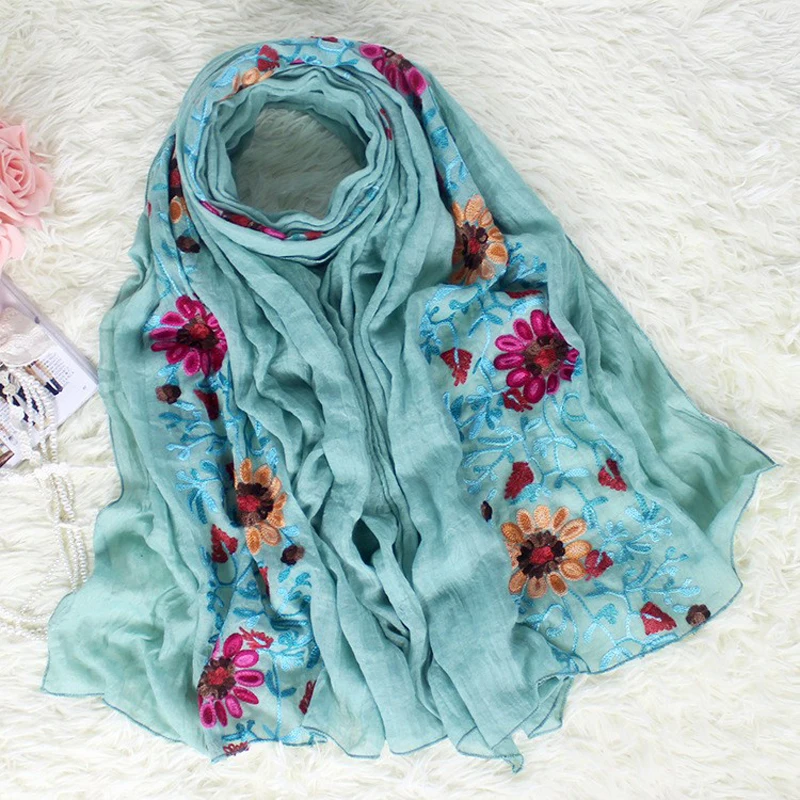 الجملة جديد وصول 10 قطعة المرأة القطن الكتان الباشمينا كيب اليدوية التطريز زهرة Mujer Bufanda اللفاع وشاح الموضة