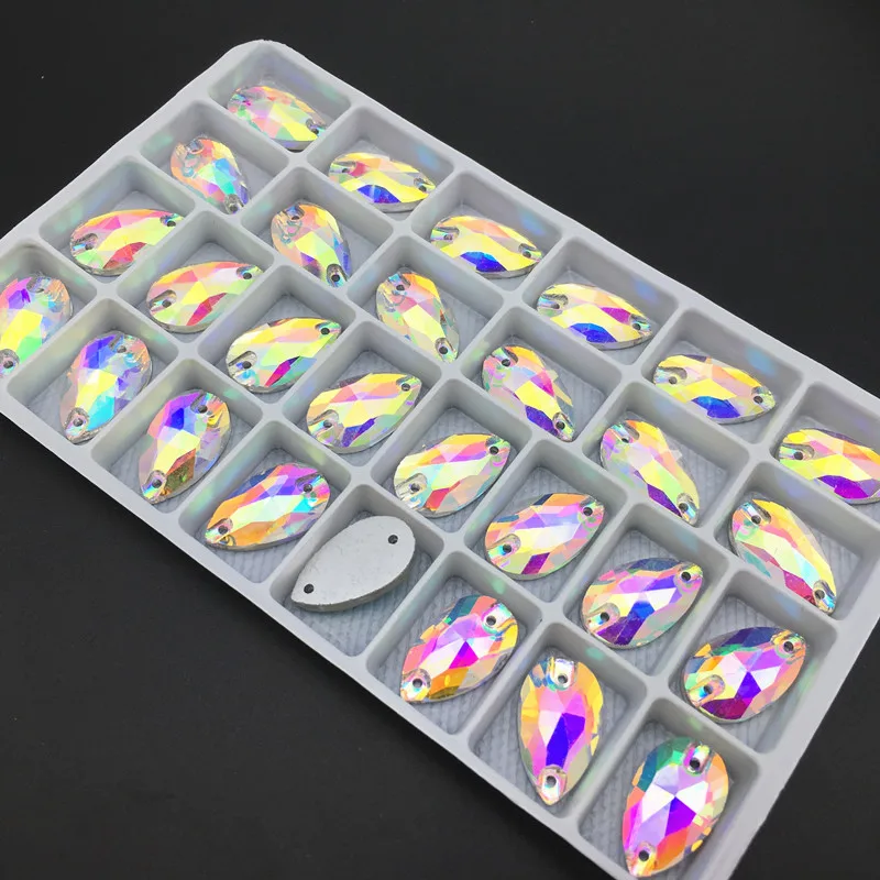 3230 قطرة كريستال AB/واضح الراين خياطة الدمعة بلورات الزجاج الأحجار خياطة على حجر الراين 7x12 11x18 13x22 13x18 17x28mm #2