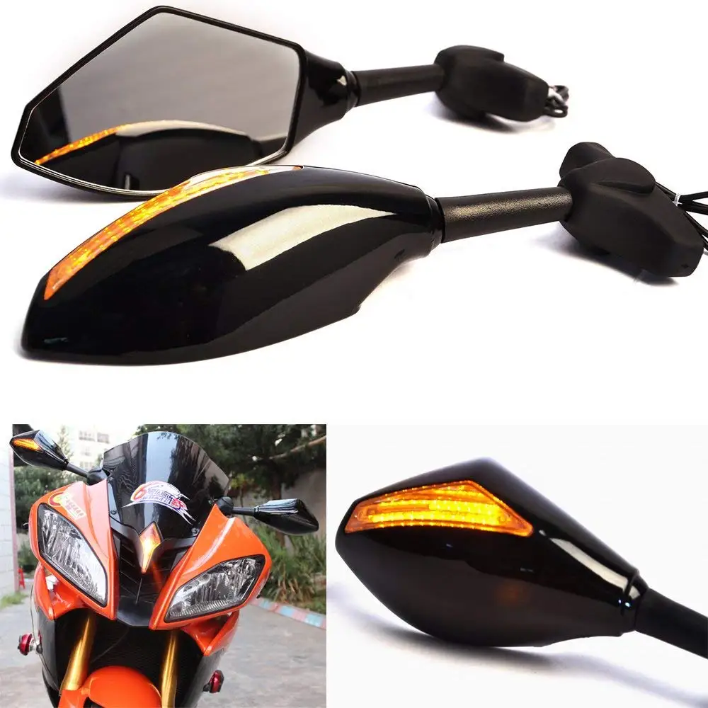 Motorcycle Carbon LED Turn Signals Integrated Rearview Mirrors For Suzuki GSXR SV650S SV650 Hayabusa Bandit For Honda CBR954RR