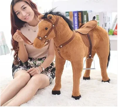 simulation animal riding horse plush toy 82x62cm brown horse whinny horse doll children's birthday gift,Christmas gift w8466