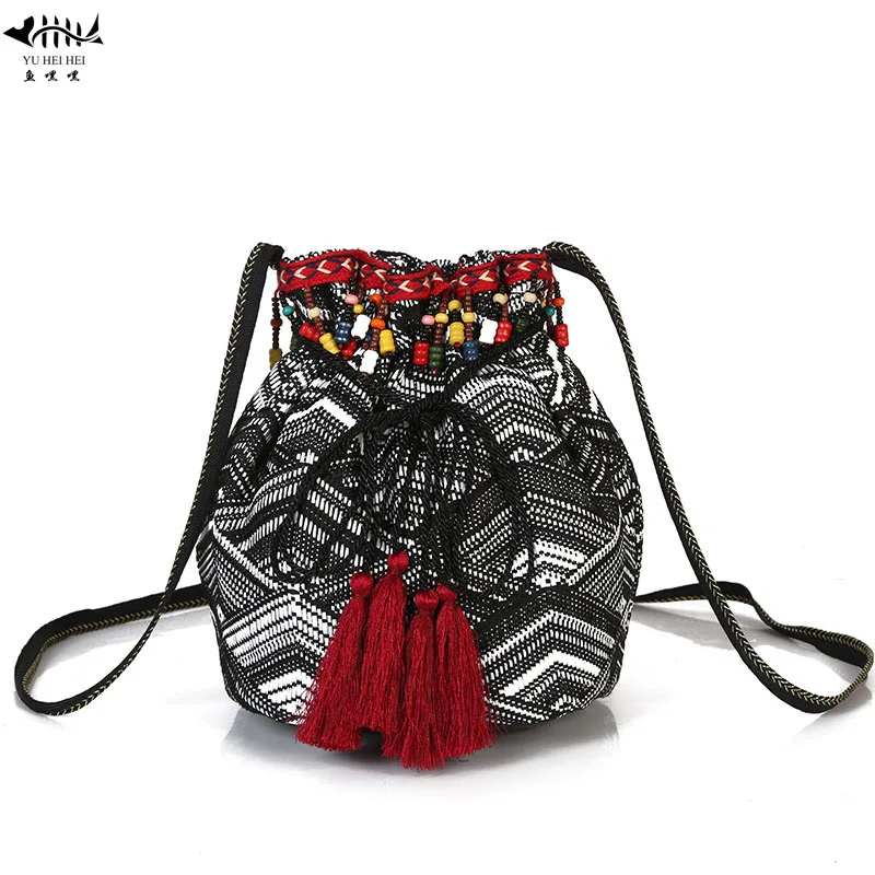 Fashion Vintage Gypsy Boho Bohemian Hippie Hobo Bags Tassel Fringe Beads Bag Women Shoulder Crossbody Bag Bucket Bags free Gift