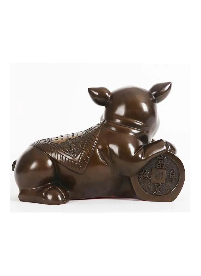 Chinese Bronze copper Zodiac Year Animal Pig Wealth Money Coin lucky Pig Statue