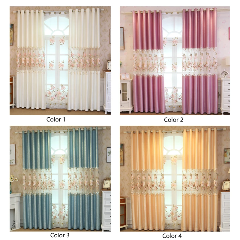 Elegant luxury villa garden embroidered Window curtains for living room bedroom hotel kitchen 4 beautiful luxury curtain colors
