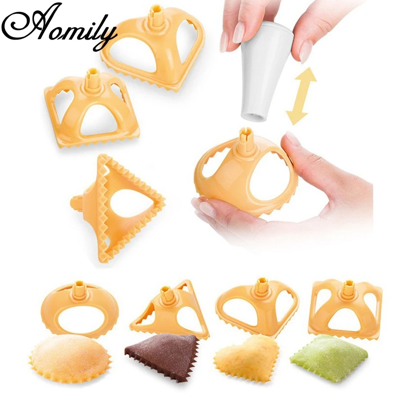 Aomily 4 pzas/juego de 3D Dumpling moldes de prensa de masa Ravioli frutas pastel molde Cookie a casa de repostería para hornear utensilios de cocina