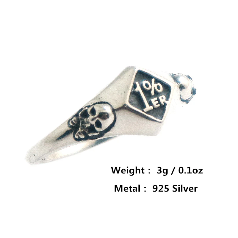 

Unisex S925 Silver 1% Biker Classic Skull Biker Hot Ring