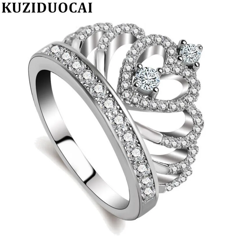 Kuziduocai New Fashion Jewelry Stainless Steel Zircon Imperial Crown Wedding Bride Rings For Women Gift Anillos Mujer Anel R-197