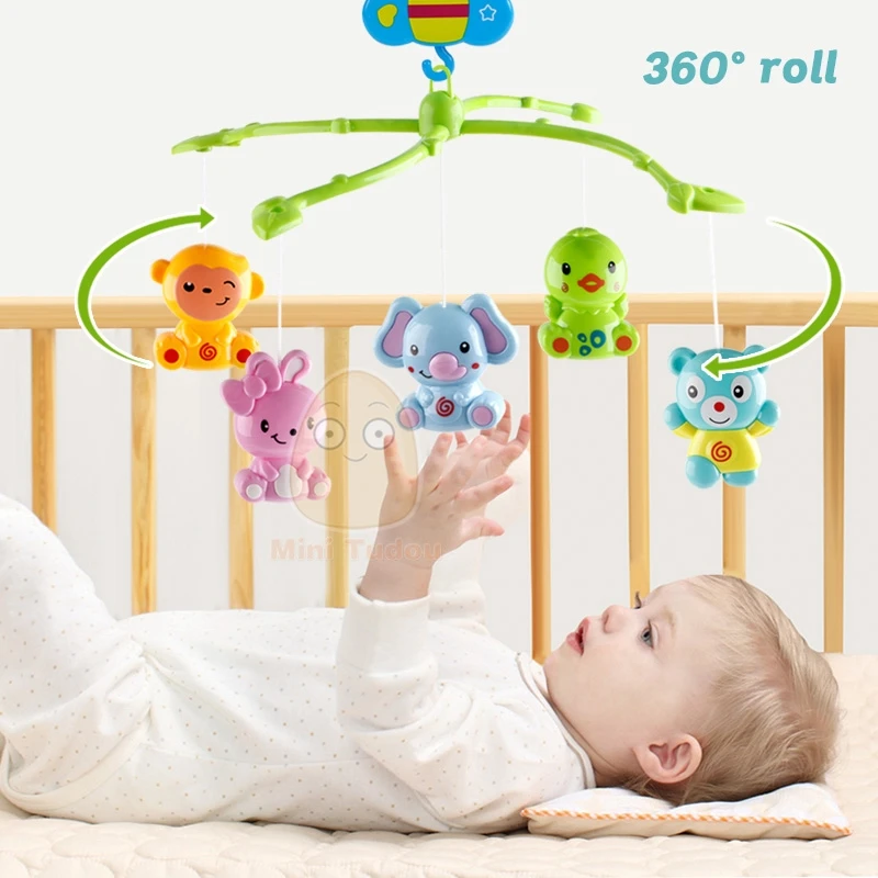 4 in 1Musical Crib Mobile Bed Bell Kawaii Animal Baby Rattle Rotating Bracket Toys Giraffe Holder Wind-up Music Box Gift