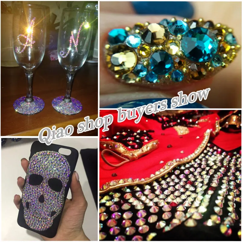 QIAO Metallic Color Crystal Glass Flat back Hot fix Rhinestones for Hot fixing Clothes Decorations