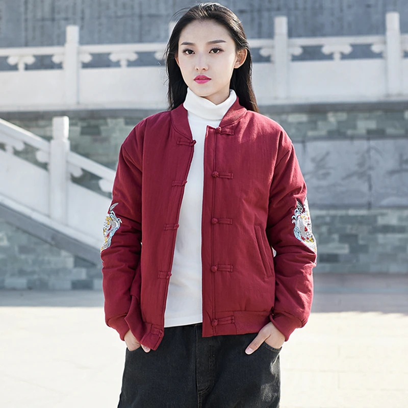 LZJN Embroidery Bomber Jacket Womens Winter Jackets and Coats Thin Parkas Chinese Cotton Jacket Overcoat Baseball Uniform 2309