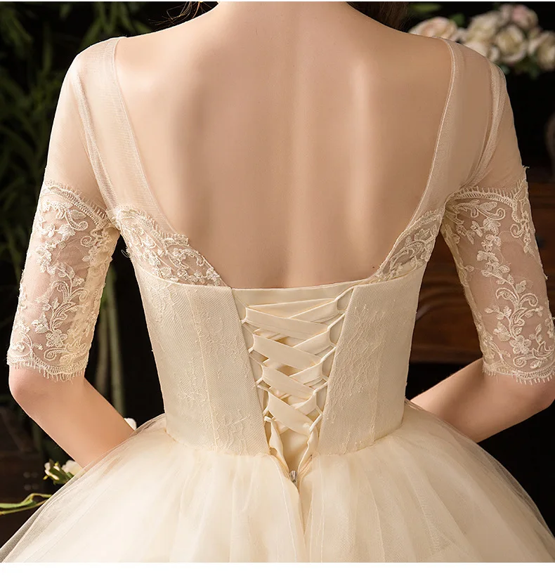 2024 New Off White O Neck Half Sleeve Simple Wedding Dress Lace Flower Illusion Floor Length Slim Bridal Gown Vestido Customized