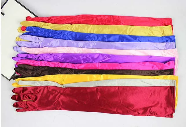 Gants longs en satin pour femmes, costume assressenti, blanc ivoire, mariées classiques, noir, blanc, rouge, gris, adulte, opéra, poignet commandé,