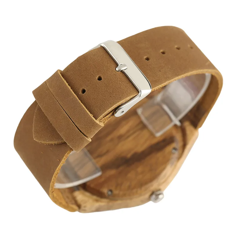 Men\'s Wood Watch Handmade Annual Rings Block Points Black Hands Men Quartz Wrist Watches Brown Genuine Leather Starp Sports Hour