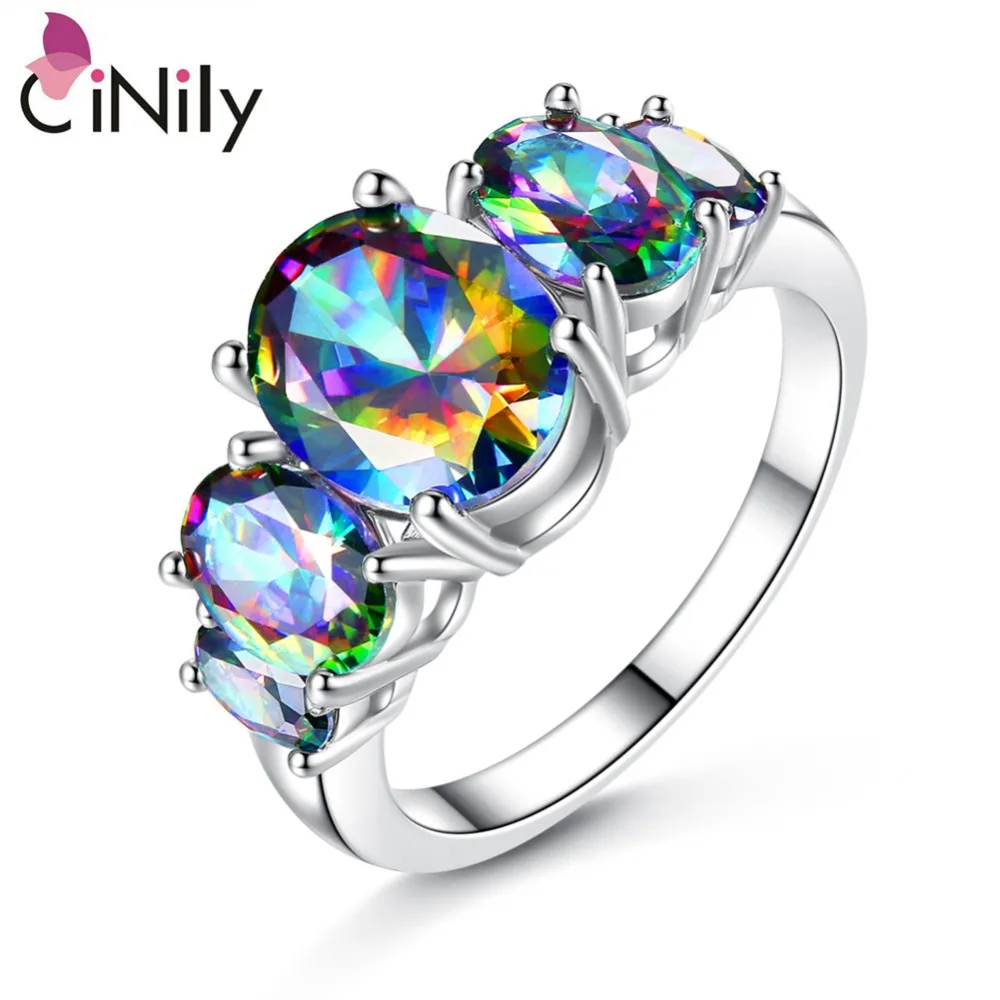 CiNily Created Mystic Stone Rings Silver Plated Wholesale Hot Sell Jewelry for Women Girls Party Birthday Gift Ring Size6-9