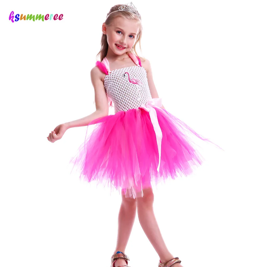 Vestido tutú de flamenco para niñas, vestido sin mangas de tul para fiesta de verano, vestido esponjoso elegante de princesa para niñas, ropa para fotos de cumpleaños