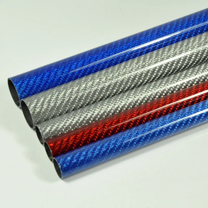 2pcs Color Carbon Fiber Tube 12mm 14mm 16mm 18mm 20mm 22mm 23mm 24mm 26mm 28mm Length 1000mm 3K Glossy Surface Silver Blue Red