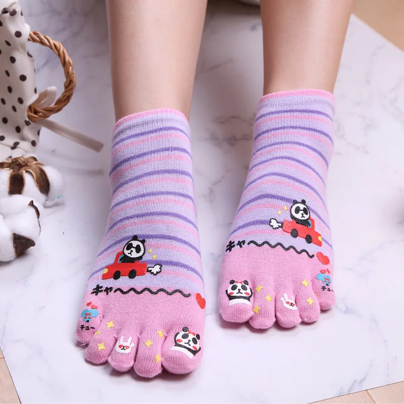 5 Pairs Women Cotton Comfortable Five Finger Socks Cute Panda Animal Ankle Socks Set Kawaii Harajuku Toe Socks Women