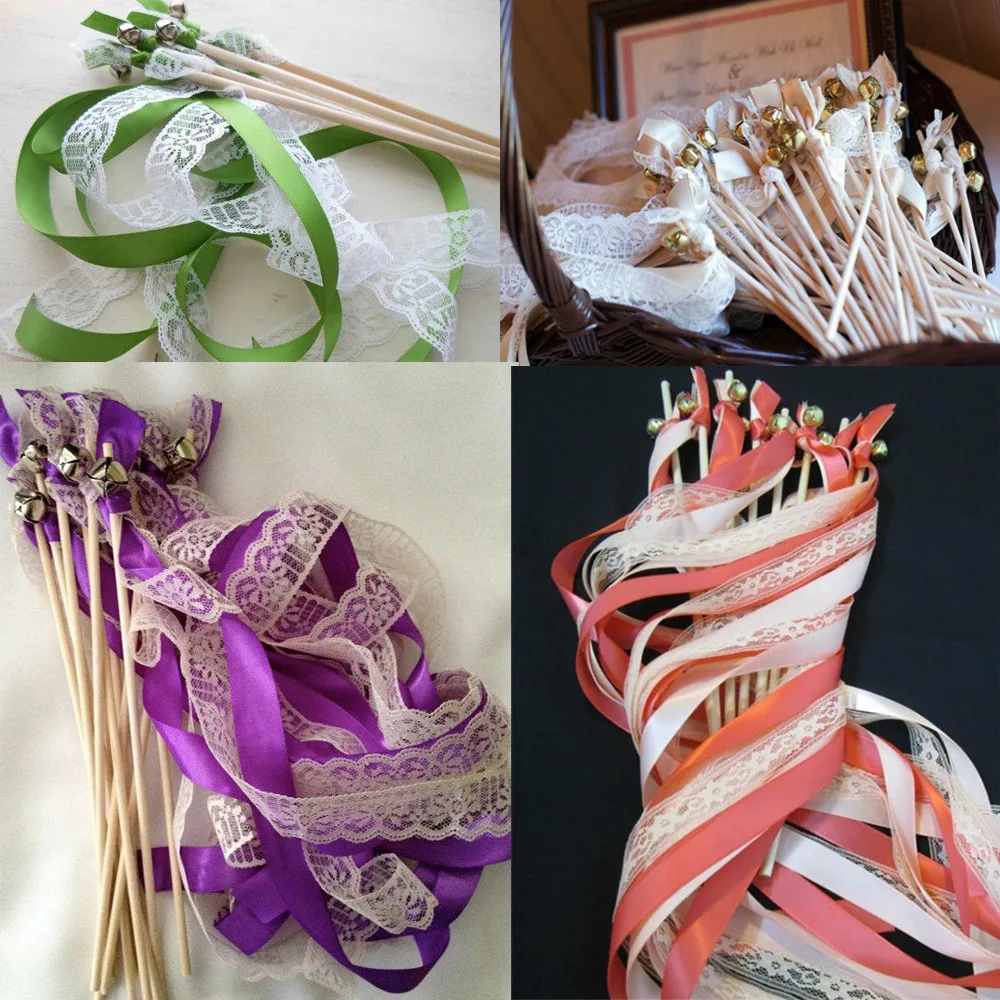 Style D New Arrived 3 Ribbons stick wedding wands with lace Mult-colour Ribbon Birthday Party ,christamas ribbon Sparklers