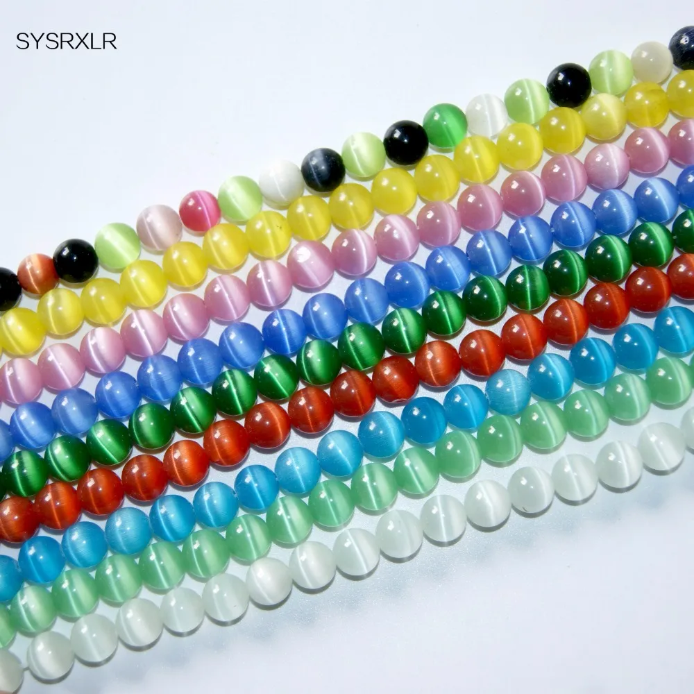 4 6 8 10 12 MM Many Colors Cat\'s Eye Opal Cymophane Stones Round Spacer Loose Beads For Necklace Bracelet Charms Jewelry Making