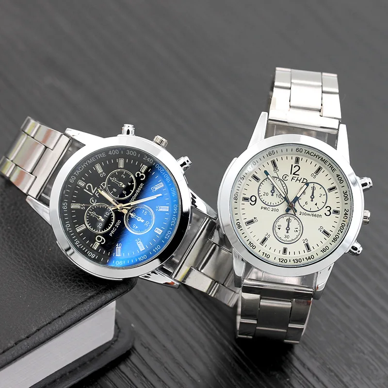 Relógio de pulso de luxo da marca superior para homens moda azul vidro masculino homem relógios aço relógio erkek kol saati relojes para hombre