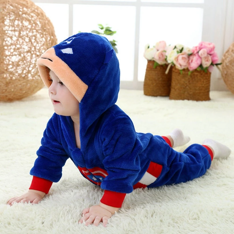 Baby America Captain Clothing Long Sleeve Hooded Baby Rompers Jumpsuits for Boy Girl Infant Overalls