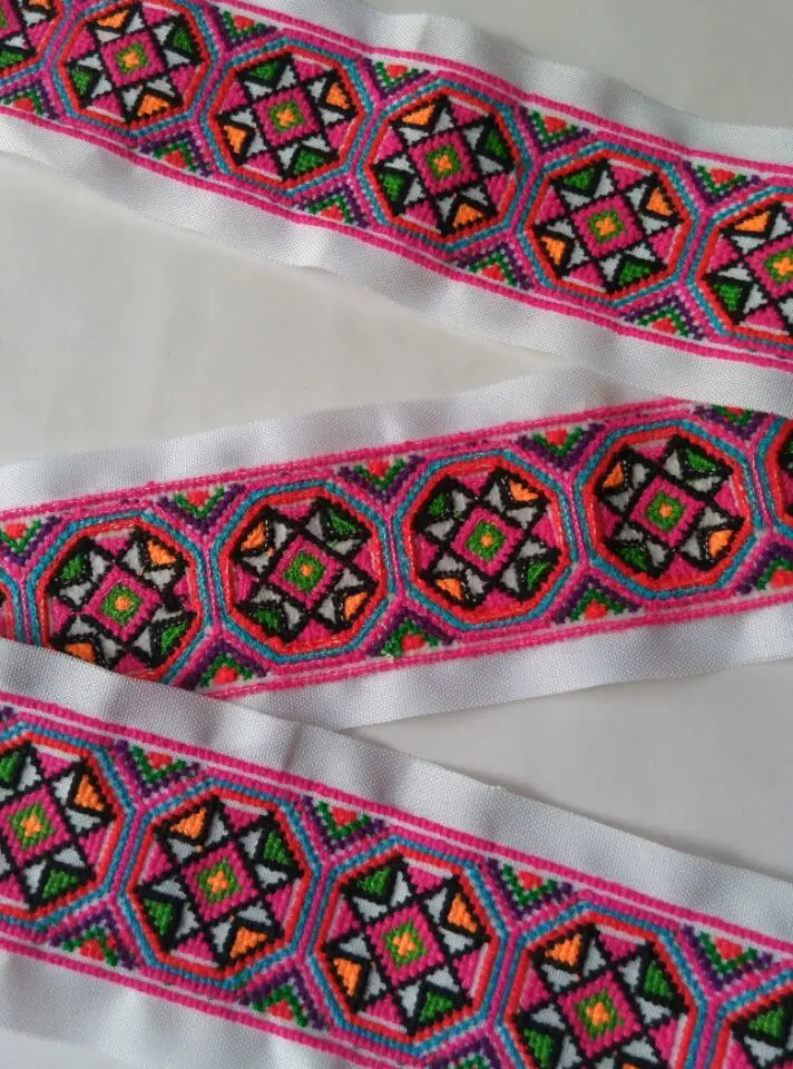 1yard Hmong Embroidery Lace 6.5cm Miao Dress Collar Decor Ribbon Tape Ethnic Tribal Nepal Thai Lao India Boho Slavic Sewing DIY