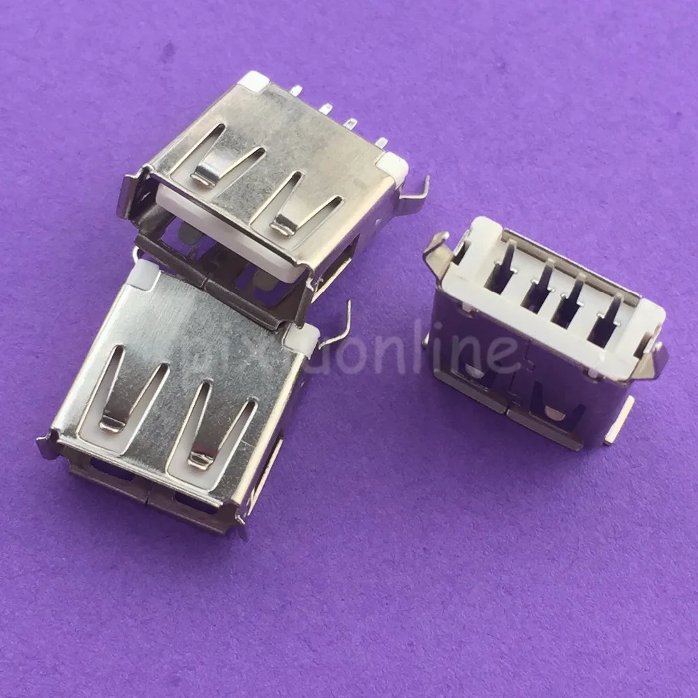 10pcs G55Y USB 2.0 4Pin A Type Female Socket Connector Curly Mouth Bent Foot for Data Transmission Charging