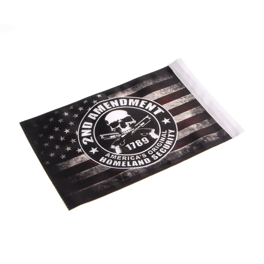 Motorcycle Black/Silver Pole Mount 6 x 9 Inch Polyester 2nd Amendment Gun 1789 Skull Flag for Harley Honda Universal