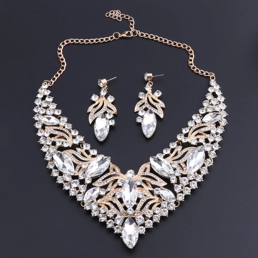 OEOEOS Fashion Crystal Jewelry Sets Bridal Necklace Earrings Sets Wedding Party Jewelry Costume Jewellery Decorations Wholesale