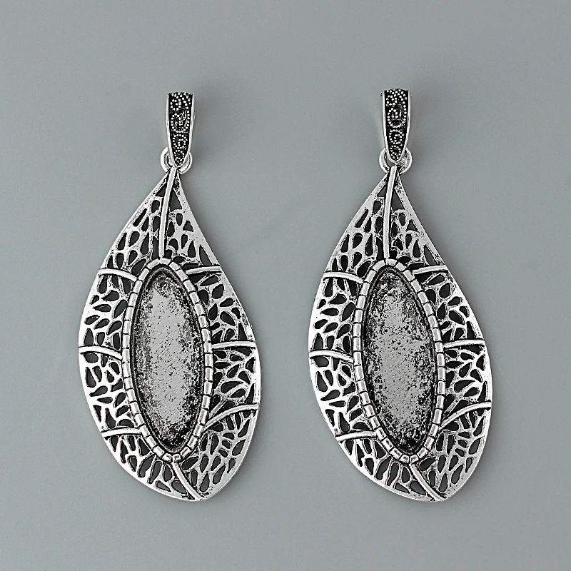 4Pcs Tibetan Silver Teardrop Charms Pendants 36x14mm Waterdrop Bezel Tray Cameo Cabochon Setting For Necklace Jewelry Making