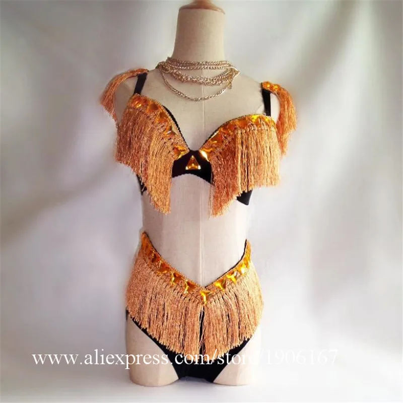 

New Catwalk Show Sexy Lady Mirror Tassel Clothes Party Stage Performance Bra And Short Nightclub DS DJ Singer Dance Suit