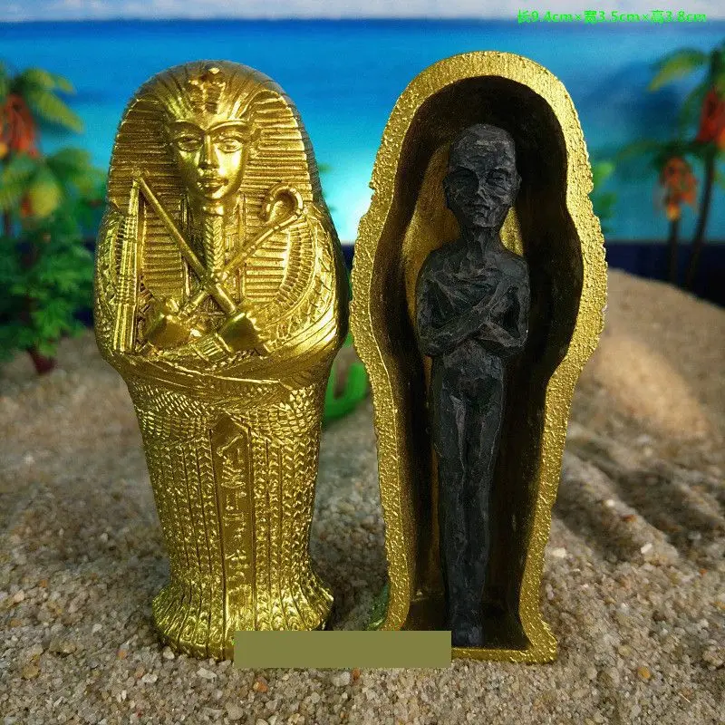 Ancient Egyptian Dry Corpse Coffin Figurine Sculpture Pharaoh Mummy Statue Sand Table Ornaments Miniature Fish Tank Decoration